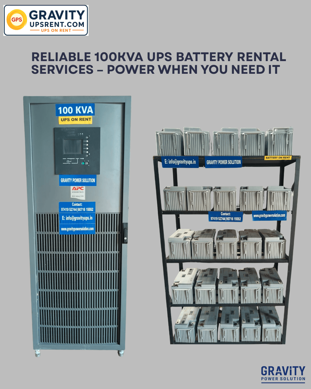 100kVA online UPS on rent in Bangalore – Gravity Power Solution