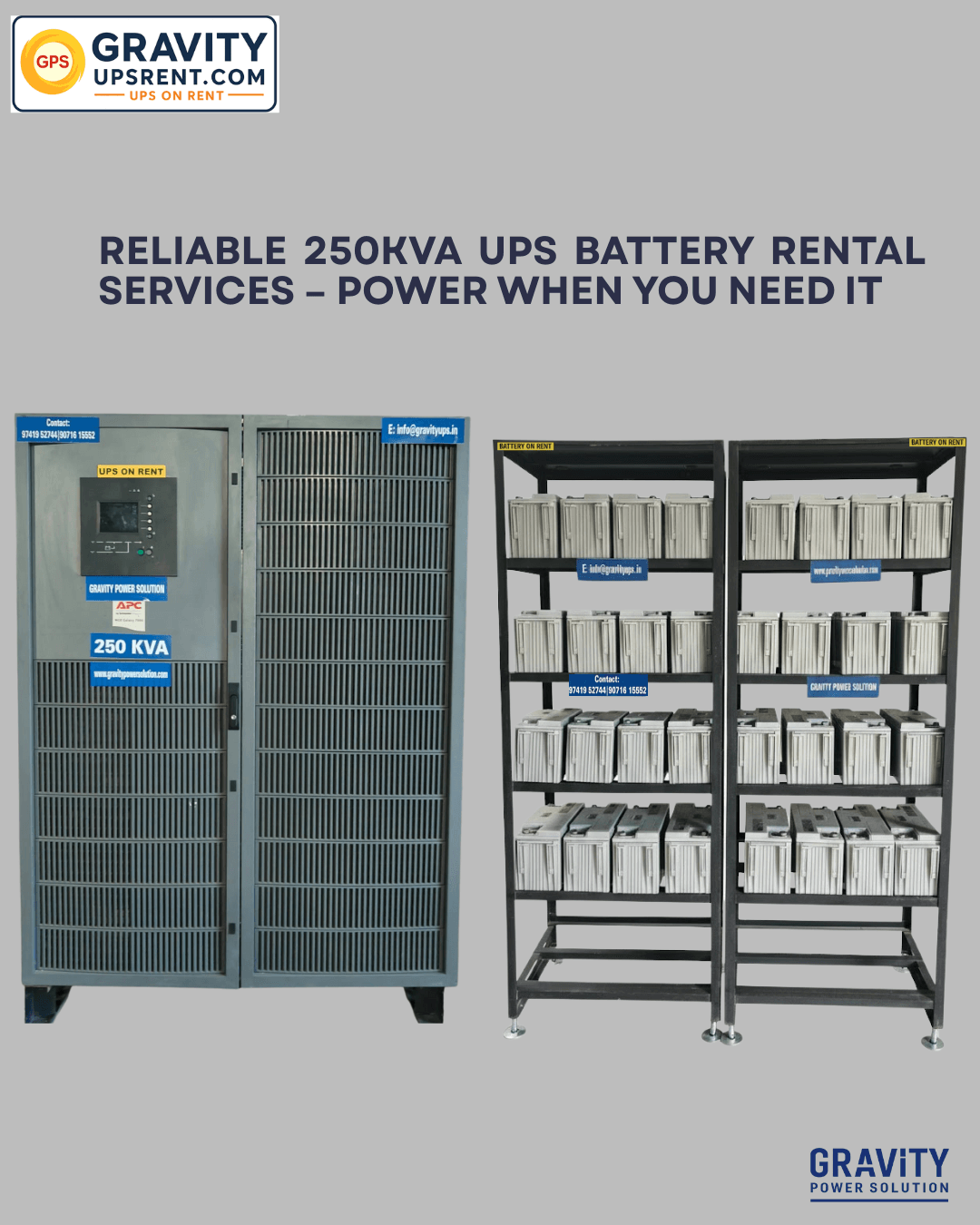 250kVA industrial UPS rental in Bangalore – Gravity Power Solution