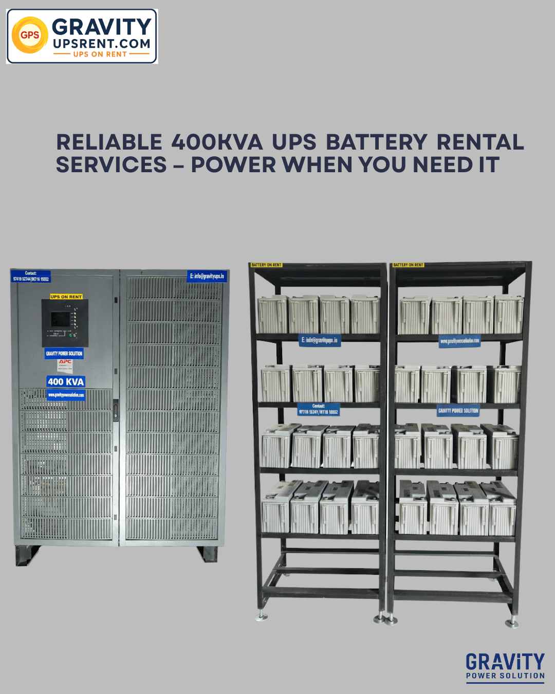 400kVA industrial UPS rental in Bangalore – Gravity Power Solution