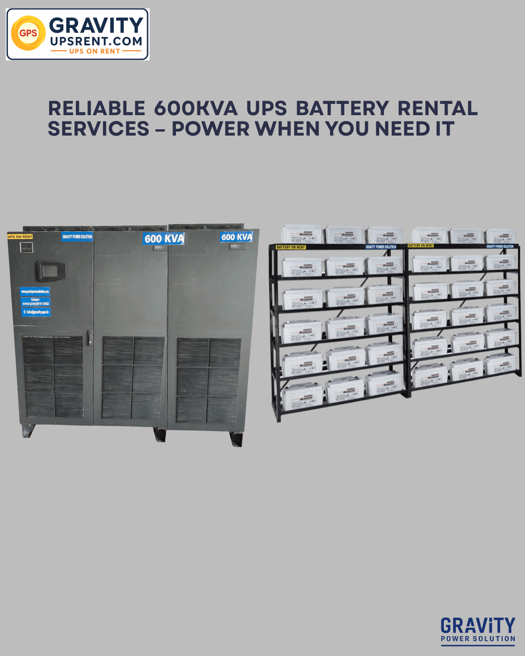 600kVA UPS battery rental service in Bangalore – Gravity Power Solution