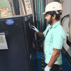 Gravity Power Solution engineer load-testing a rental UPS before delivery to a client site