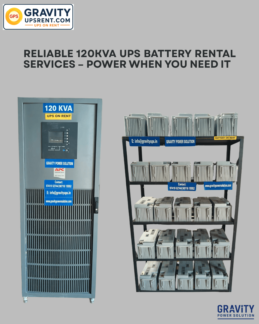 120kVA enterprise UPS battery rental in Bangalore – Gravity Power Solution