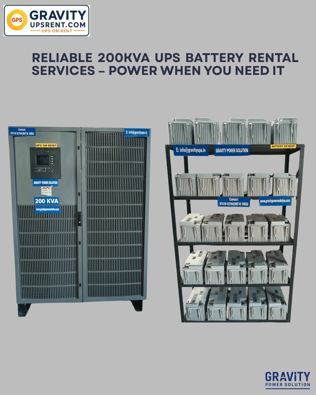 200kVA UPS backup system on rent in Bangalore – Gravity Power Solution