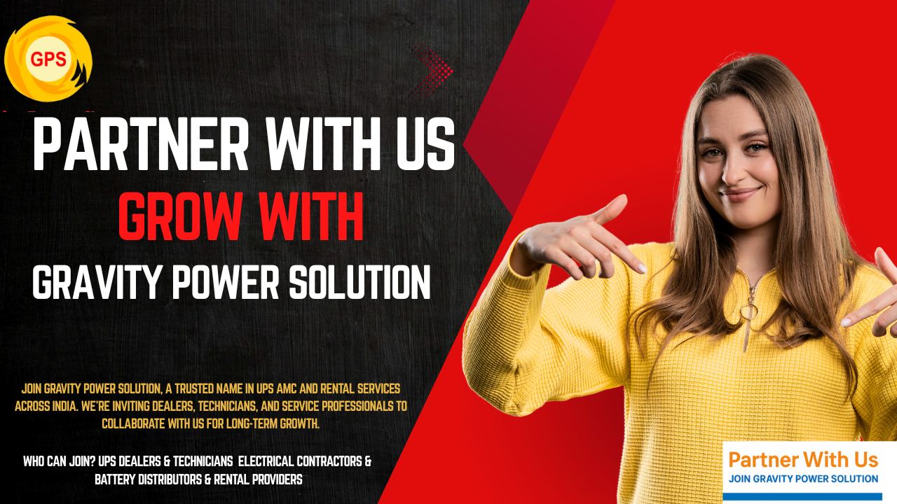 Partner With Us banner for Gravity Power Solution inviting dealers technicians distributors and service partners across India