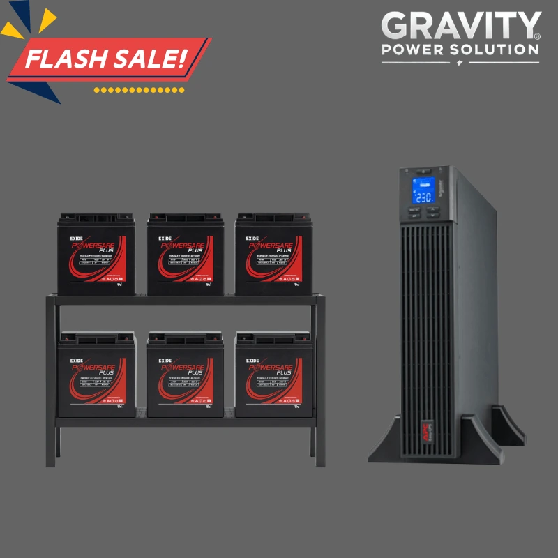 APC 6kVA tower online UPS with 42Ah battery bank power backup system for server rooms, IT infrastructure and industrial equipment